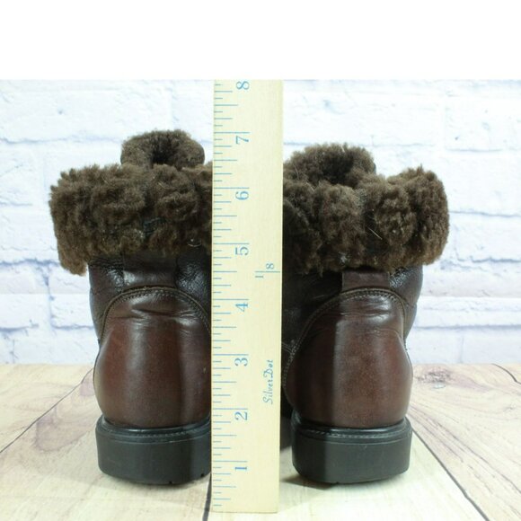 *Santana Brown Leather Lace Up Fur Cuff Paddock Ankle Boots Size 10.5 Inches - Picture 6 of 9